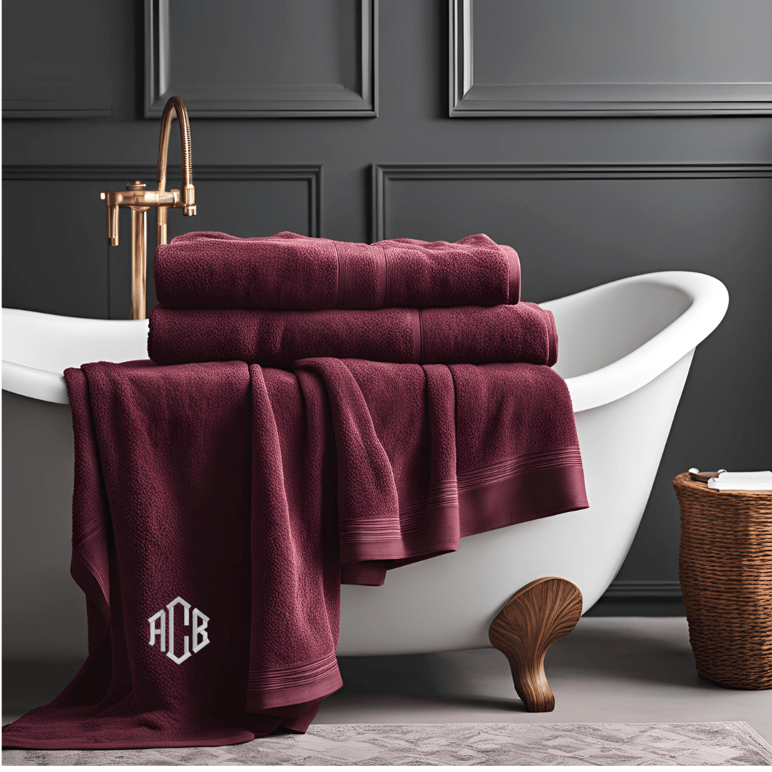 BTØ3 - MAROON  LUXURY BATH TOWEL WITH MONOGRAM