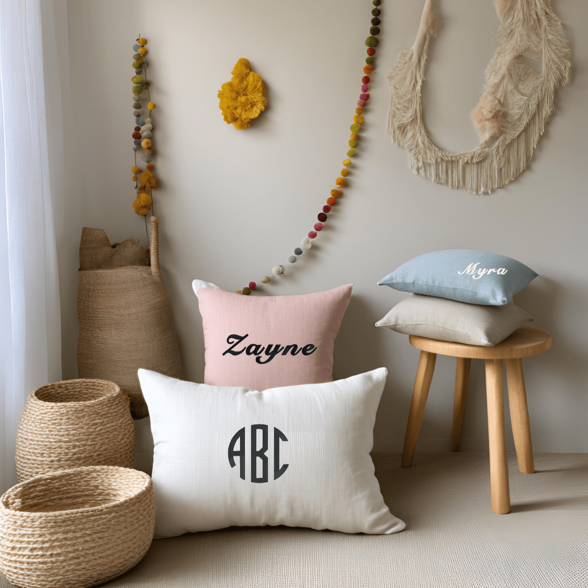 CUSHY TALE Ø3 -  Grey Personalized Monogram Cushion