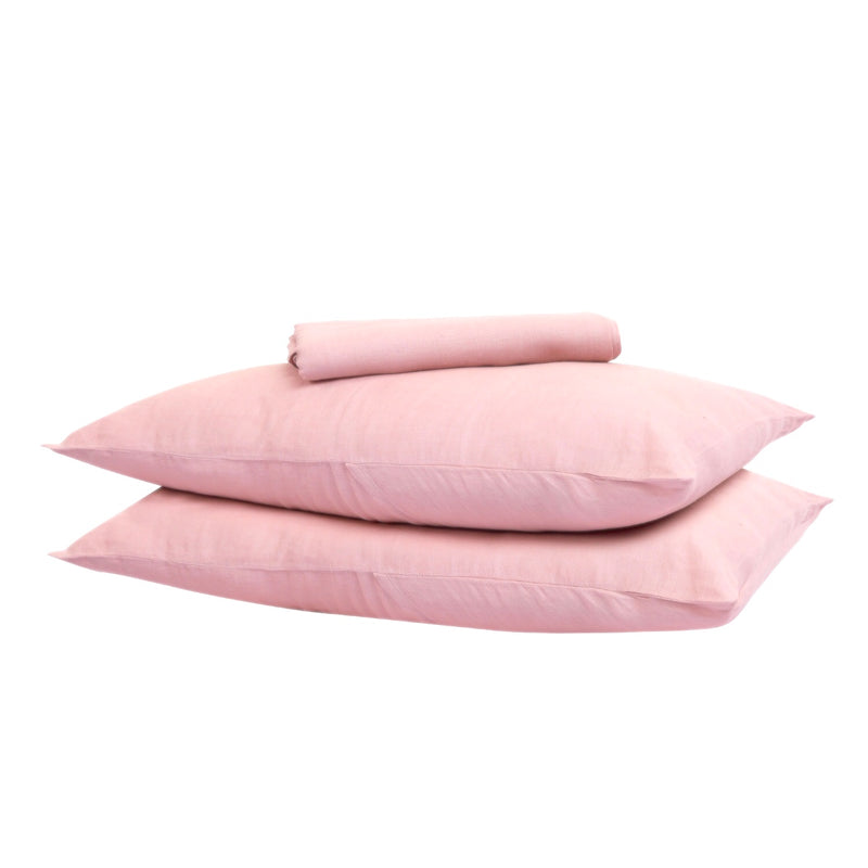 Rose bed Sheets - Stone Washed Linen, Pink Bedding Sets